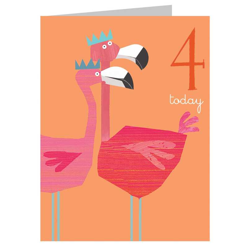 Mini Age Four Flamingoes Card by Kali Stileman
