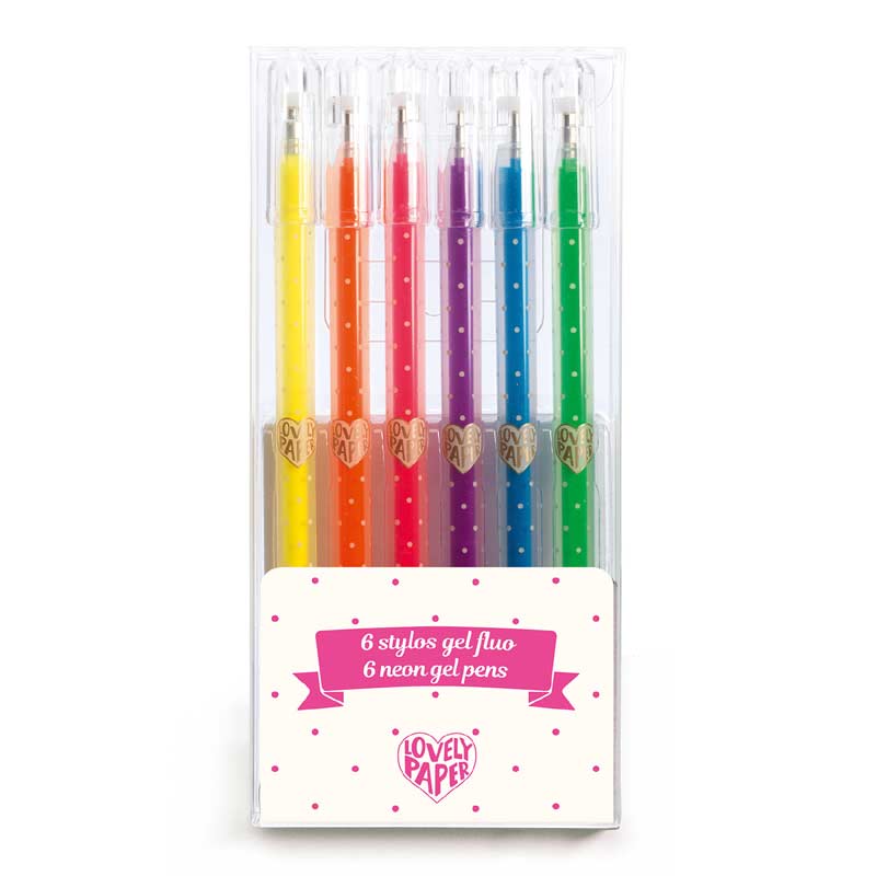 6 Neon Gel Pens by Lovely Paper from Djeco