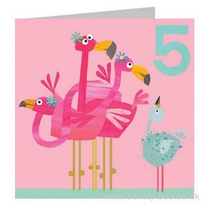Number Five Flamingoes Card by Kali Stileman